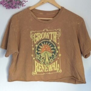 Growth Renewal Mushroom Crop Top T Shirt Size Large Fairycore Cottagecore 90's